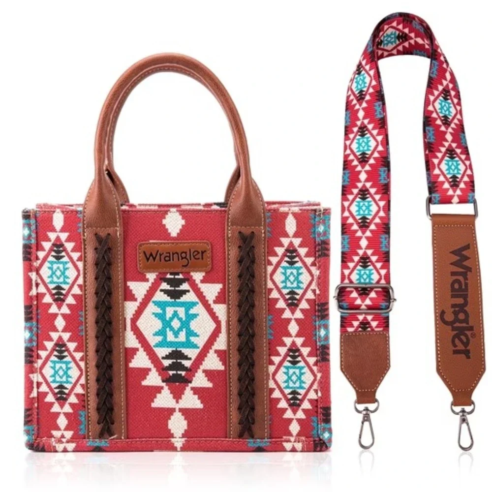 Western Cowgirl Boho Aztec Tote Bag Wrangler Crossbody Convertible Purse Red